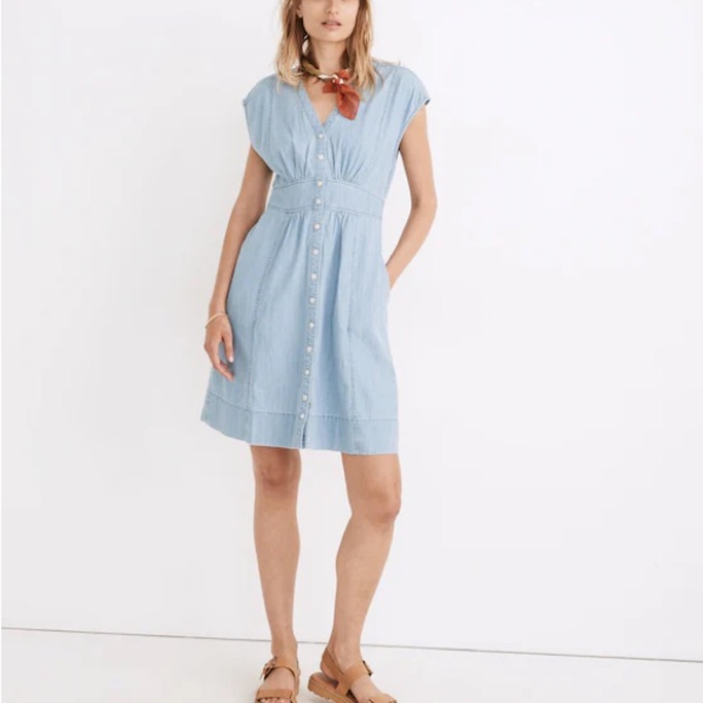 Madewell Denim Cap-sleeve Button Front Mini Dress